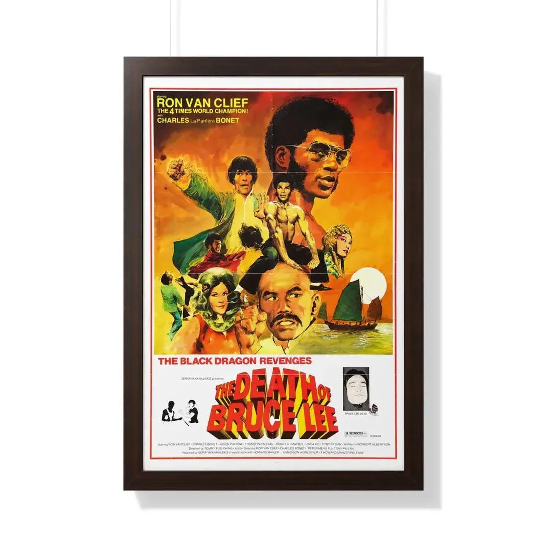 THE DEATH OF BRUCE LEE (THE BLACK DRAGON'S REVENGE) 1975 - Framed Movie Poster 20" x 30" Walnut - The Sticker Space