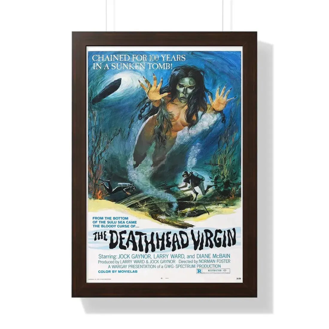 THE DEATHHEAD VIRGIN 1974 - Framed Movie Poster 16″ x 24″ Walnut - The Sticker Space