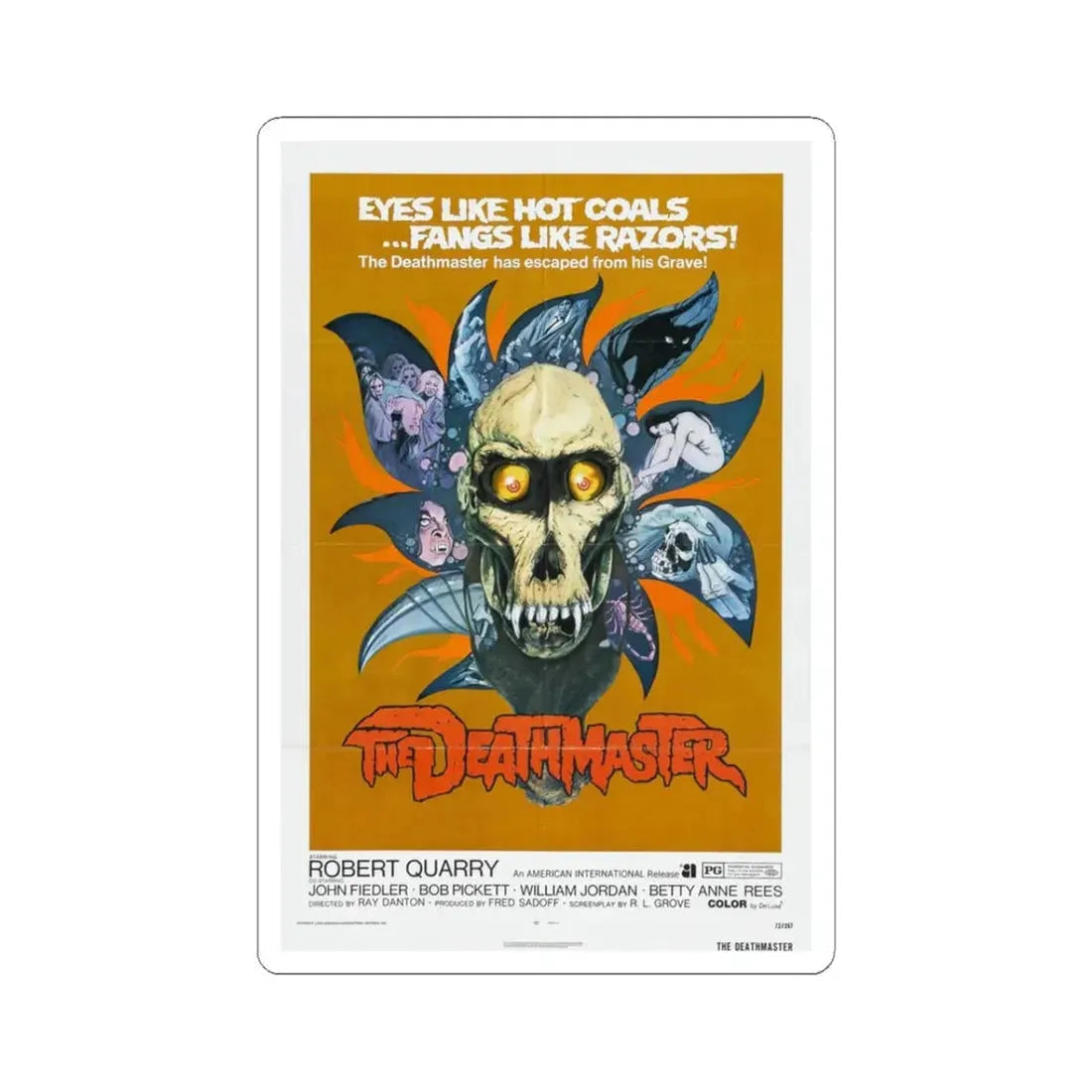 THE DEATHMASTER 1972 Movie Poster - STICKER Vinyl Kiss-Cut Decal 3 Inch White - The Sticker Space