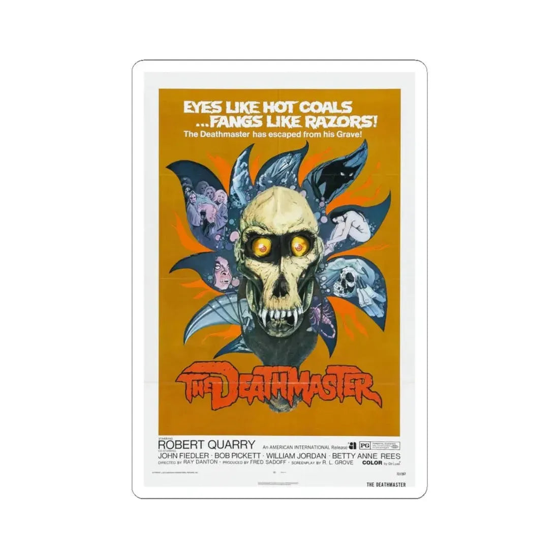 THE DEATHMASTER 1972 Movie Poster - STICKER Vinyl Kiss-Cut Decal 4 Inch White - The Sticker Space