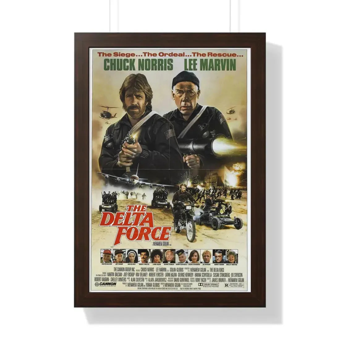 THE DELTA FORCE 1986 - Framed Movie Poster 16″ x 24″ Walnut - The Sticker Space