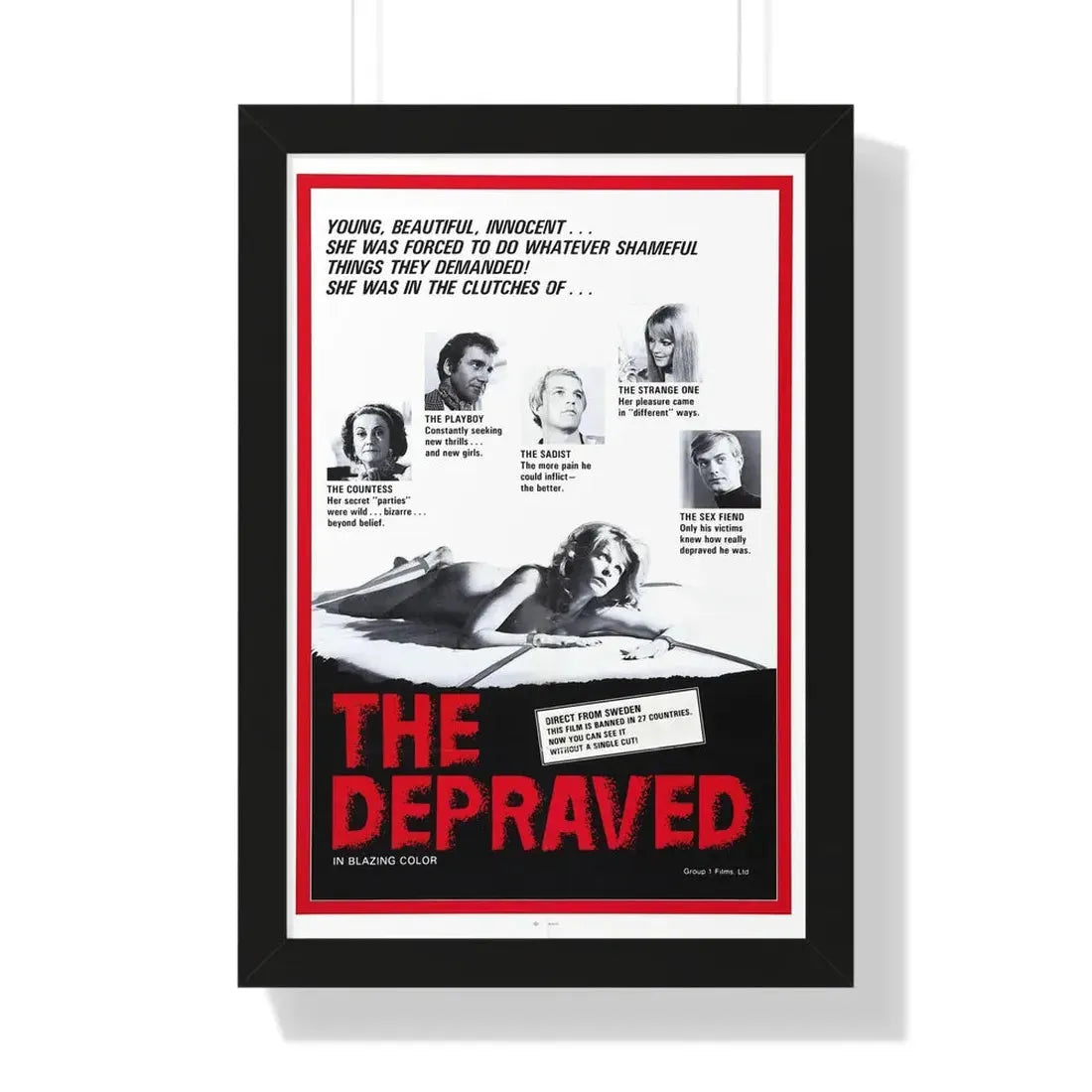 THE DEPRAVED (EXPOSED) 1971 - Framed Movie Poster 16″ x 24″ Black - The Sticker Space