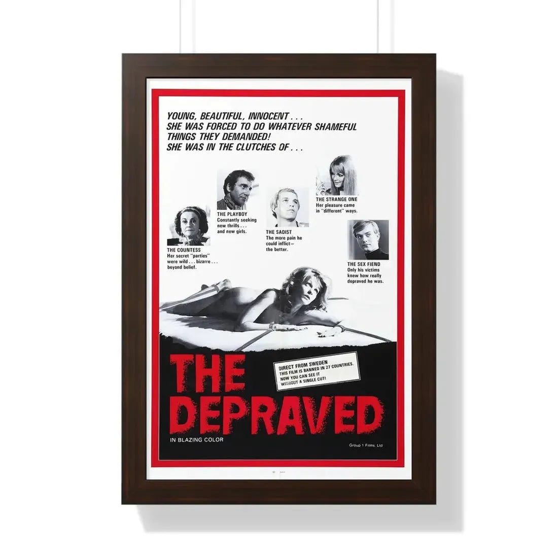 THE DEPRAVED (EXPOSED) 1971 - Framed Movie Poster 16″ x 24″ Walnut - The Sticker Space