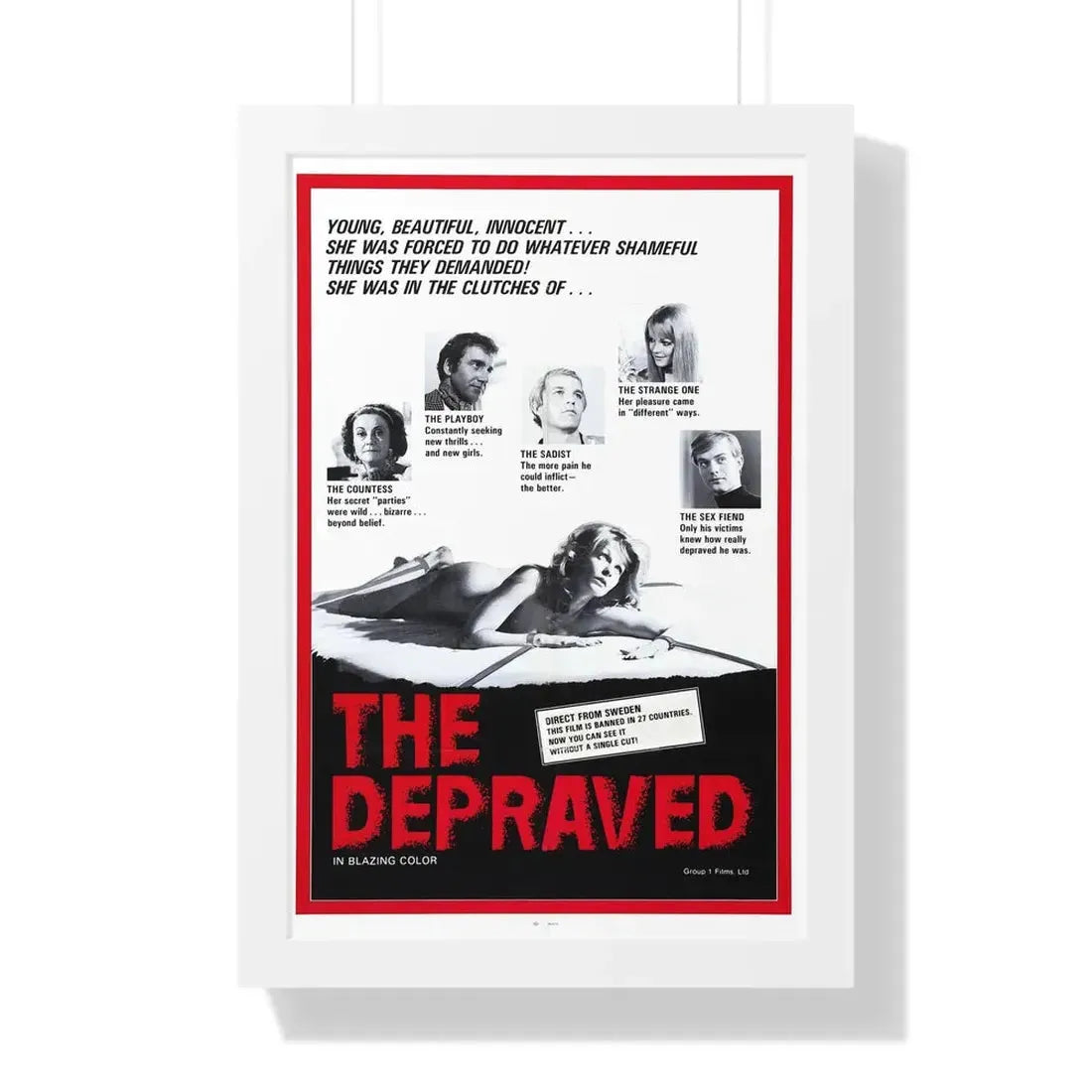 THE DEPRAVED (EXPOSED) 1971 - Framed Movie Poster 16″ x 24″ White - The Sticker Space