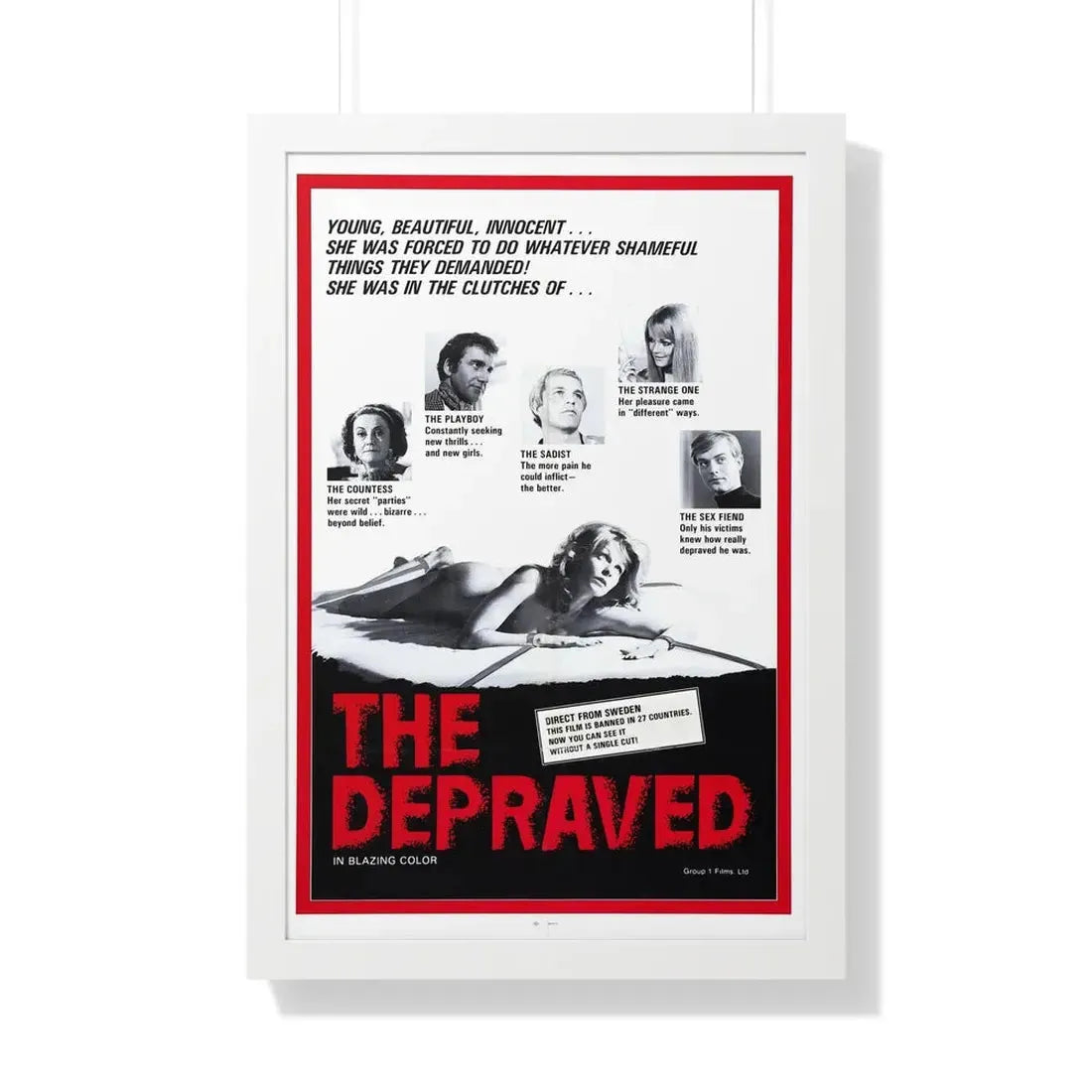 THE DEPRAVED (EXPOSED) 1971 - Framed Movie Poster 20" x 30" White - The Sticker Space