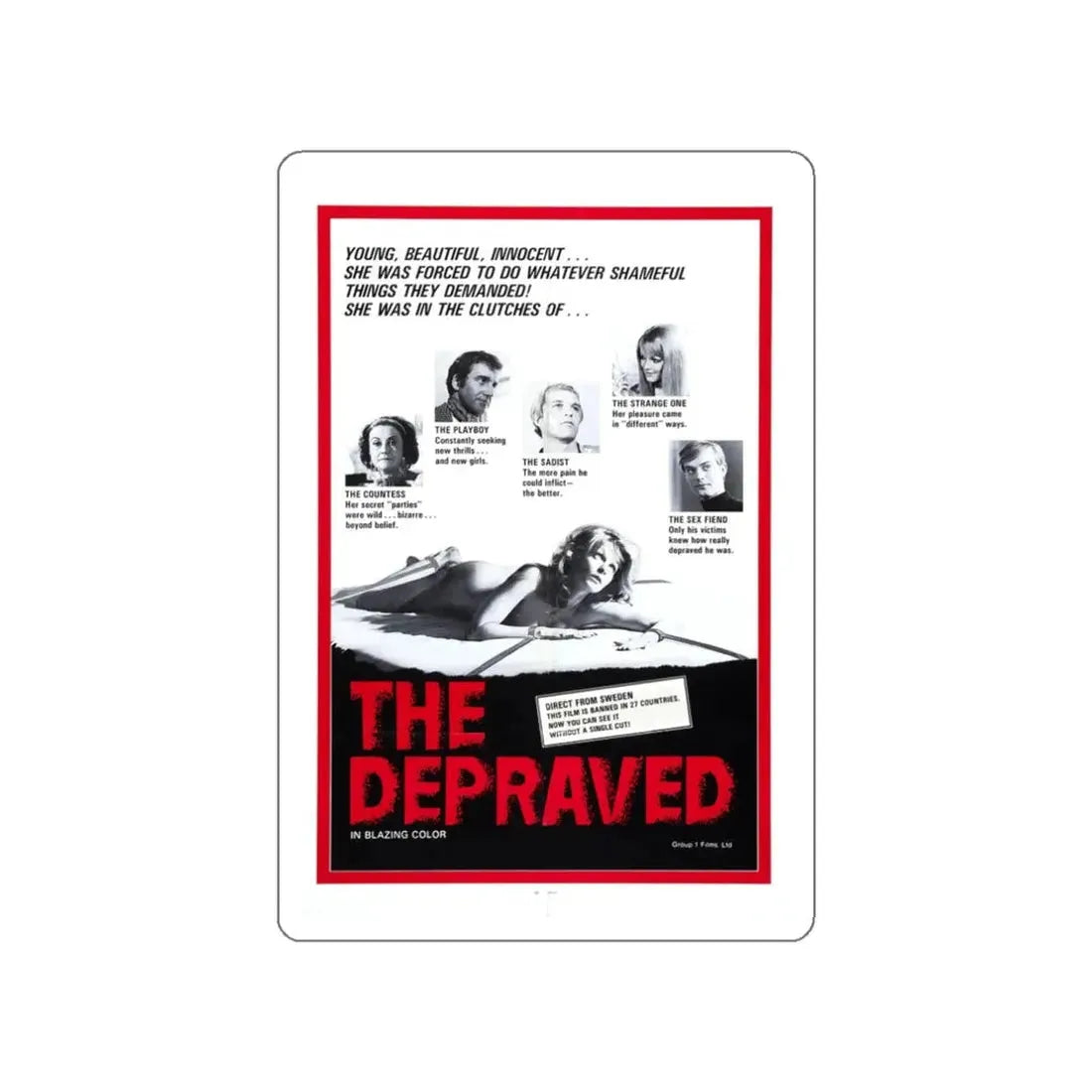 THE DEPRAVED (EXPOSED) 1971 Movie Poster STICKER Vinyl Die-Cut Decal 3 Inch - The Sticker Space