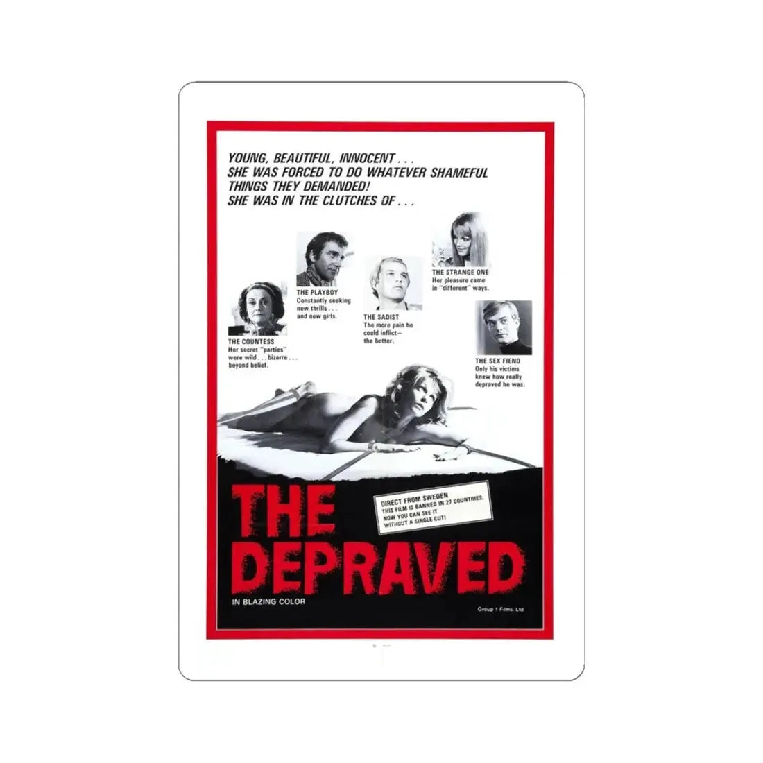 THE DEPRAVED (EXPOSED) 1971 Movie Poster - STICKER Vinyl Kiss-Cut Decal 4 Inch White - The Sticker Space