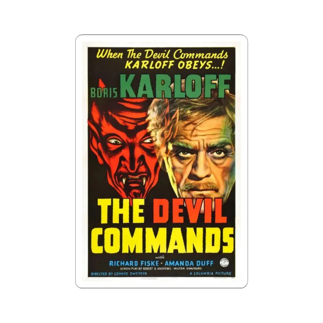 THE DEVIL COMMANDS 1941 Movie Poster - STICKER Vinyl Kiss-Cut Decal 2 Inch White - The Sticker Space