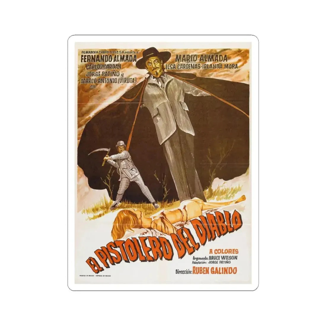 THE DEVIL'S GUNMAN 1974 Movie Poster - STICKER Vinyl Kiss-Cut Decal 6 Inch White - The Sticker Space