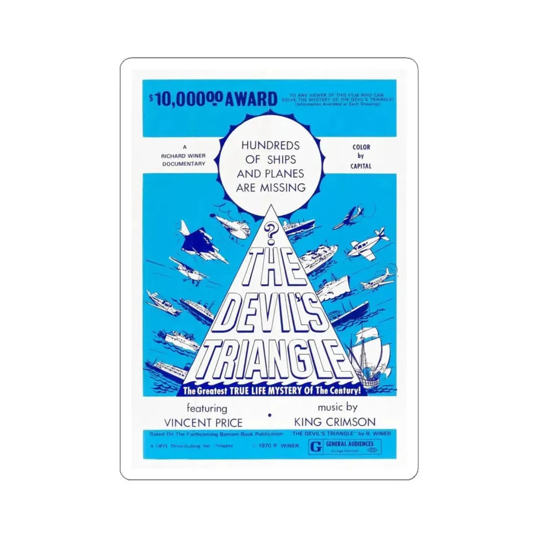 THE DEVIL'S TRIANGLE 1971 Movie Poster - STICKER Vinyl Kiss-Cut Decal 6 Inch White - The Sticker Space