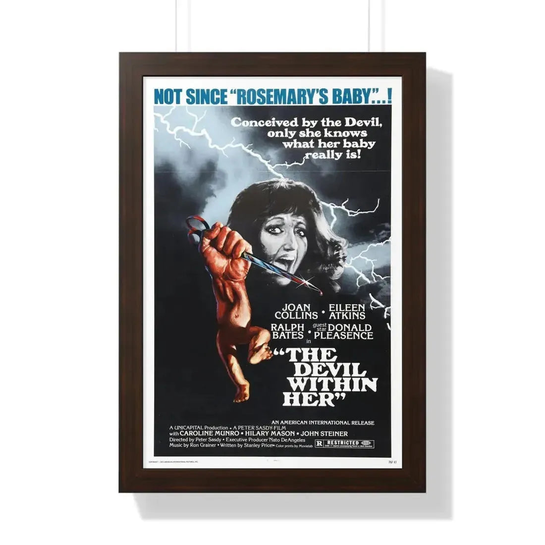 THE DEVIL WITHIN HER (I DON'T WANT TO BE BORN) 1975 - Framed Movie Poster 16″ x 24″ Walnut - The Sticker Space