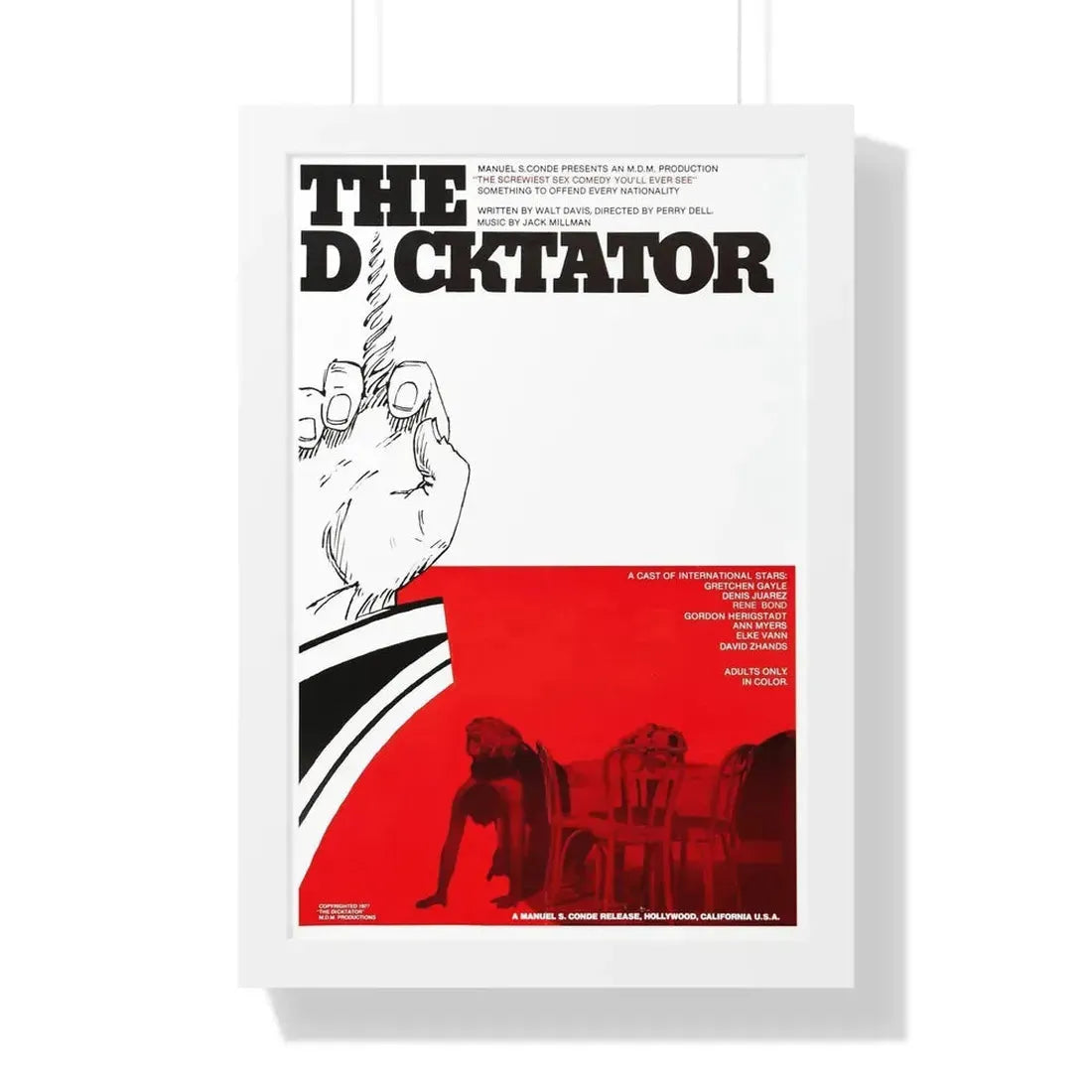 THE DICKTATOR 1974 - Framed Movie Poster 16″ x 24″ White - The Sticker Space