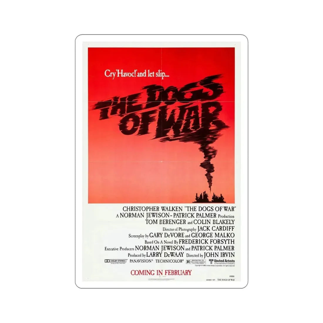 The Dogs of War 1981 Movie Poster STICKER Vinyl Die-Cut Decal 6 Inch - The Sticker Space