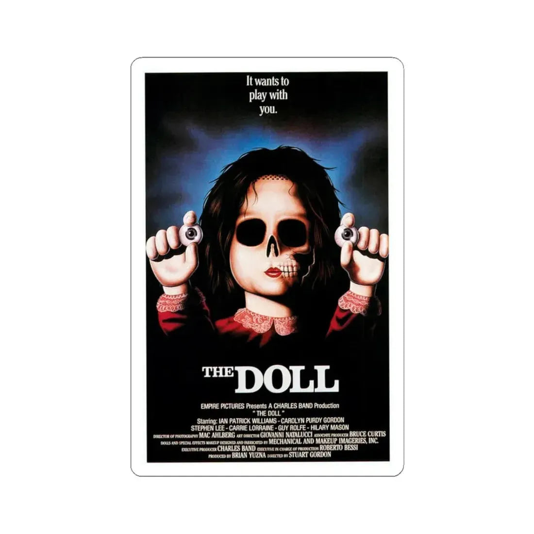 THE DOLL (DOLLS) 1986 Movie Poster - STICKER Vinyl Kiss-Cut Decal 4 Inch White - The Sticker Space