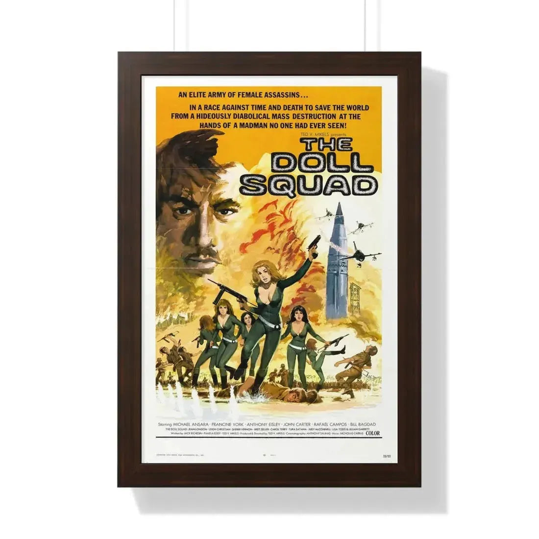 THE DOLL SQUAD 1973 - Framed Movie Poster 16″ x 24″ Walnut - The Sticker Space