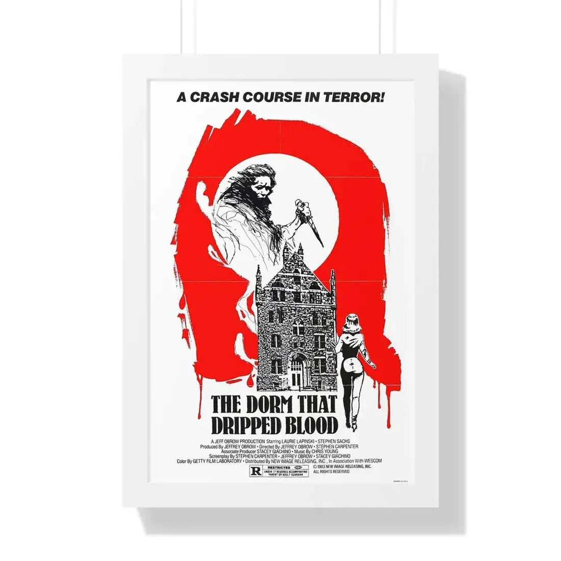 THE DORM THAT DRIPPED BLOOD 1982 - Framed Movie Poster 16″ x 24″ White - The Sticker Space
