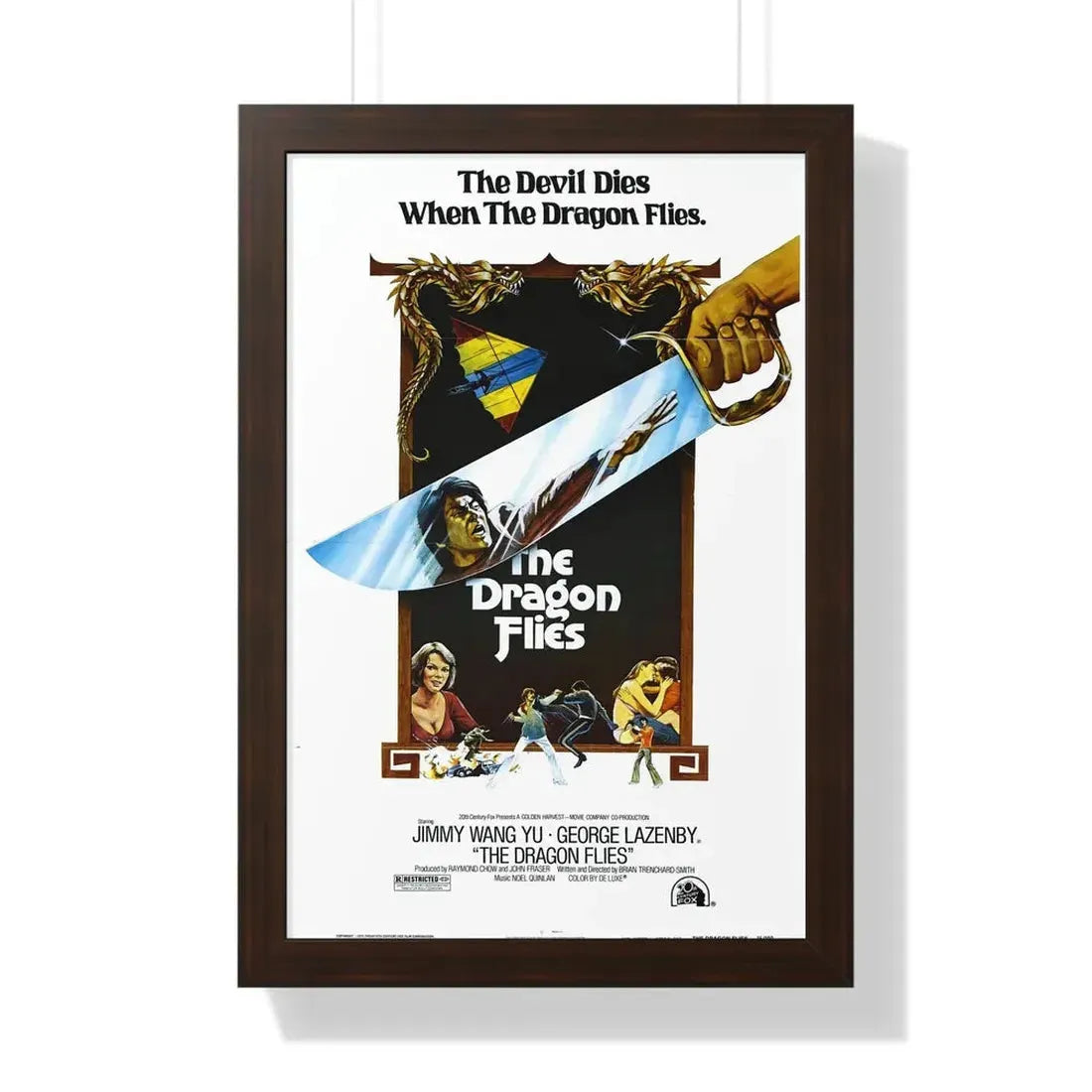 THE DRAGON FLIES (THE MAN FROM HONG KONG) 1975 - Framed Movie Poster 16″ x 24″ Walnut - The Sticker Space