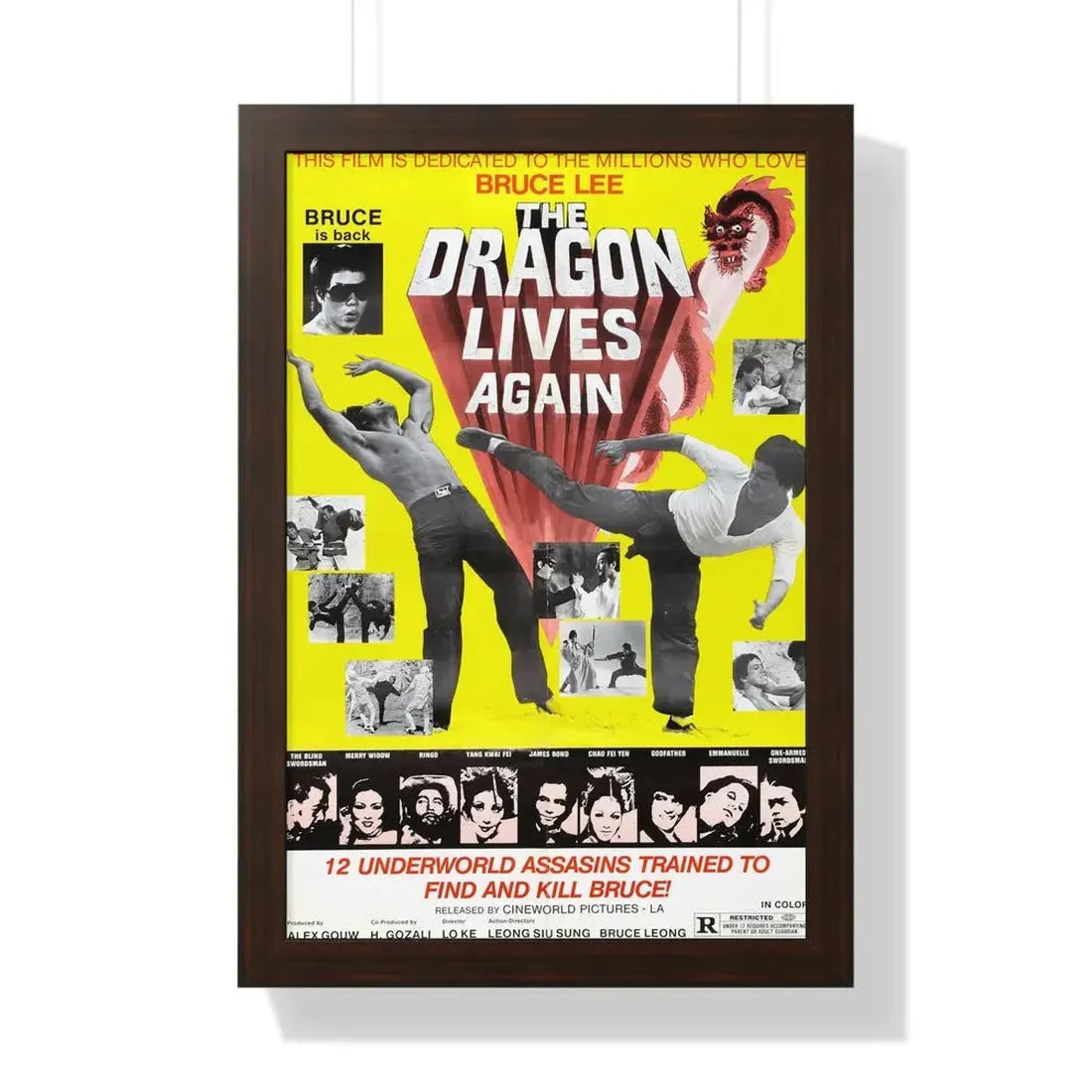 THE DRAGON LIVES AGAIN 1977 - Framed Movie Poster 16″ x 24″ Walnut - The Sticker Space