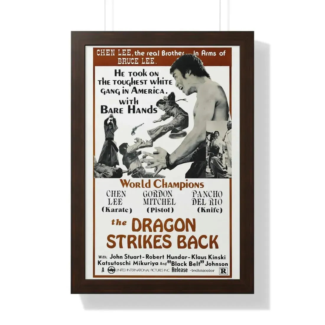 THE DRAGON STRIKES BACK 1975 - Framed Movie Poster 16″ x 24″ Walnut - The Sticker Space