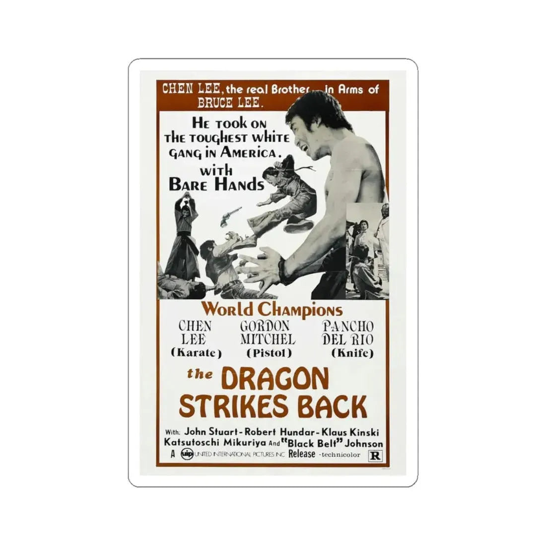 THE DRAGON STRIKES BACK 1975 Movie Poster - STICKER Vinyl Kiss-Cut Decal 4 Inch White - The Sticker Space