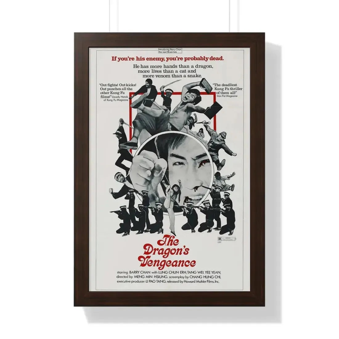 THE DRAGONS VENGEANCE 1972 - Framed Movie Poster 16″ x 24″ Walnut - The Sticker Space