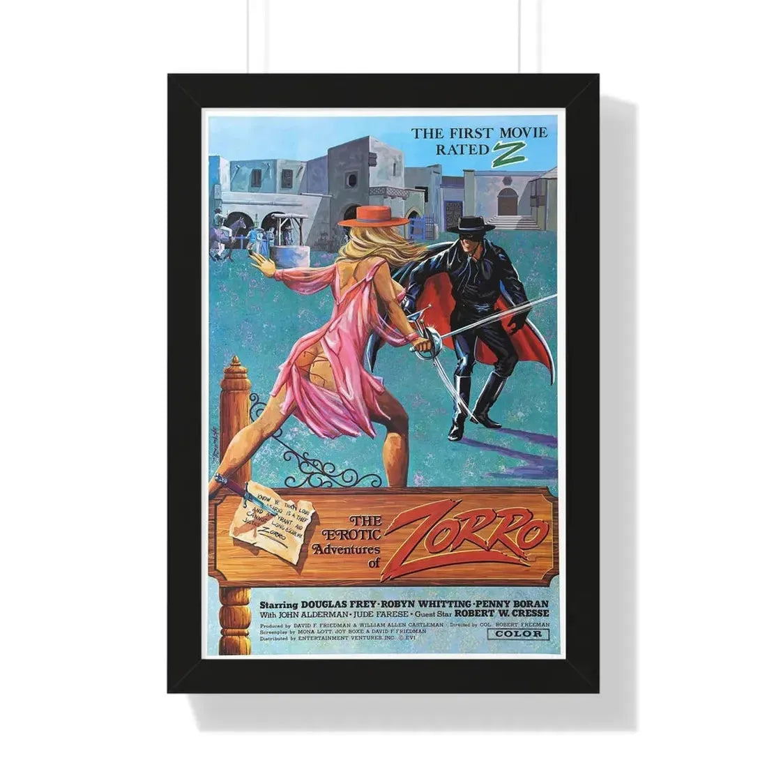 THE EROTIC ADVENTURES OF ZORRO 1972 - Framed Movie Poster 16″ x 24″ Black - The Sticker Space