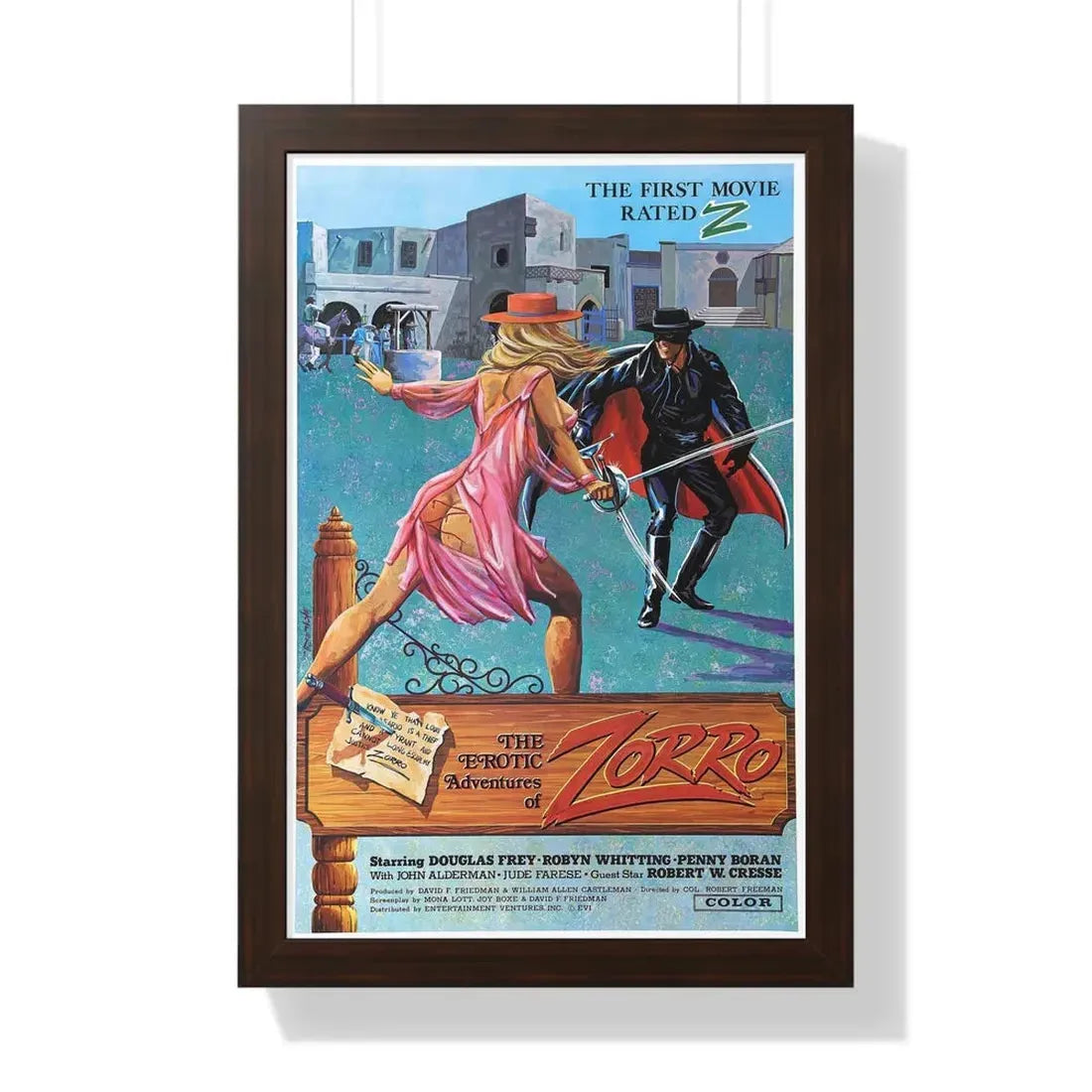THE EROTIC ADVENTURES OF ZORRO 1972 - Framed Movie Poster 16″ x 24″ Walnut - The Sticker Space