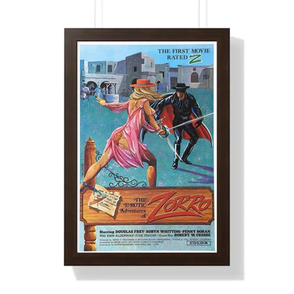 THE EROTIC ADVENTURES OF ZORRO 1972 - Framed Movie Poster 16″ x 24″ Walnut - The Sticker Space