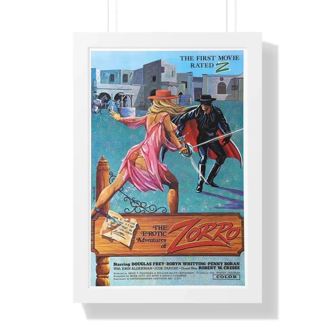 THE EROTIC ADVENTURES OF ZORRO 1972 - Framed Movie Poster 16″ x 24″ White - The Sticker Space