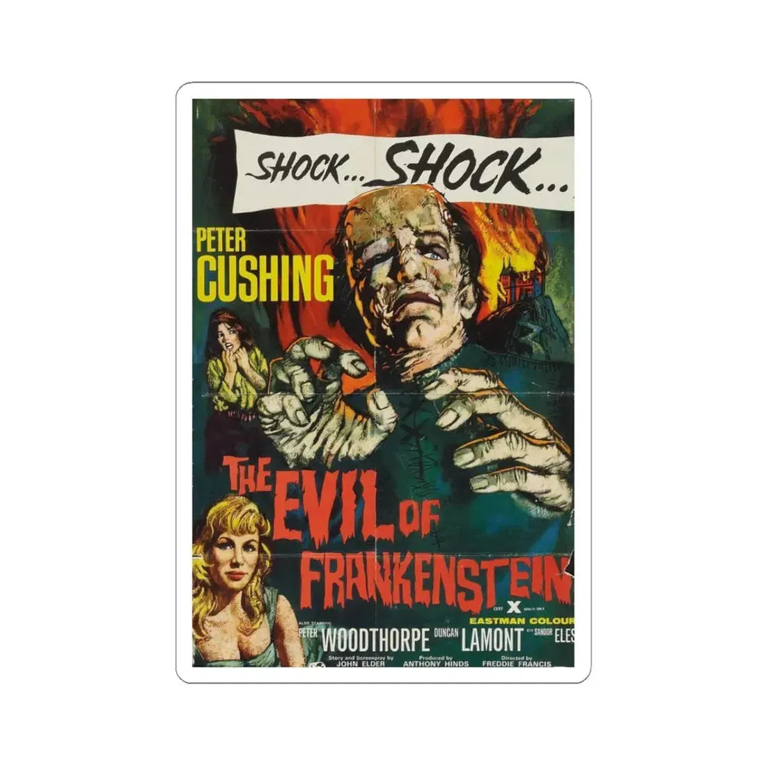 THE EVIL OF FRANKENSTEIN 1964 Movie Poster - STICKER Vinyl Kiss-Cut Decal 3 Inch White - The Sticker Space