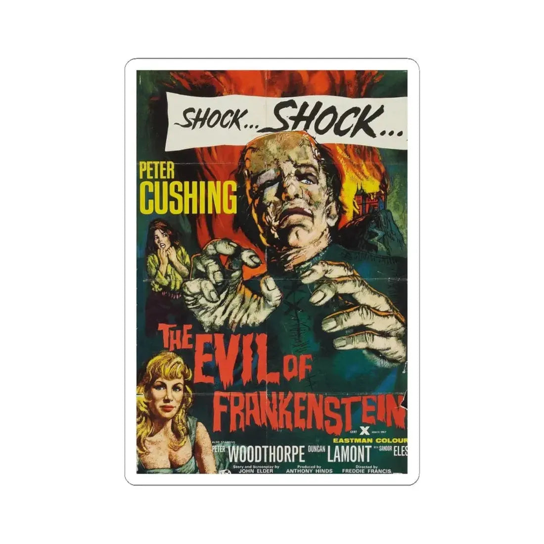 THE EVIL OF FRANKENSTEIN 1964 Movie Poster - STICKER Vinyl Kiss-Cut Decal 4 Inch White - The Sticker Space