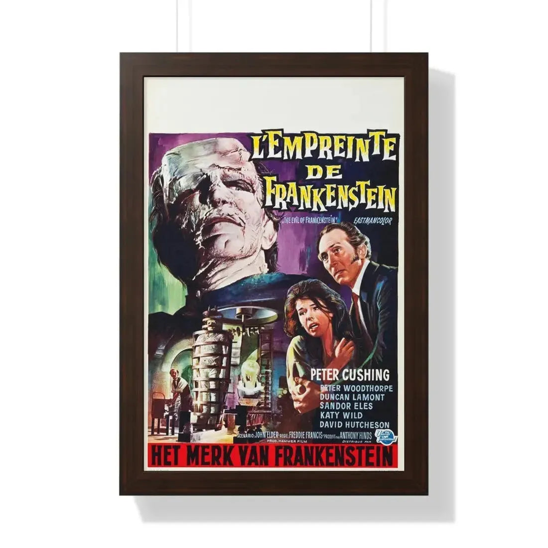 THE EVIL OF FRANKENSTEIN (BELGIAN) 1964 - Framed Movie Poster 16″ x 24″ Walnut - The Sticker Space