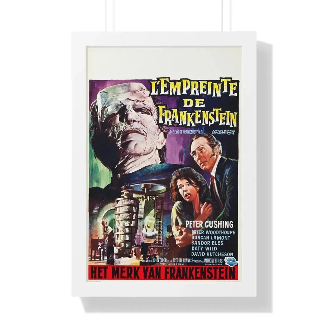 THE EVIL OF FRANKENSTEIN (BELGIAN) 1964 - Framed Movie Poster 16″ x 24″ White - The Sticker Space