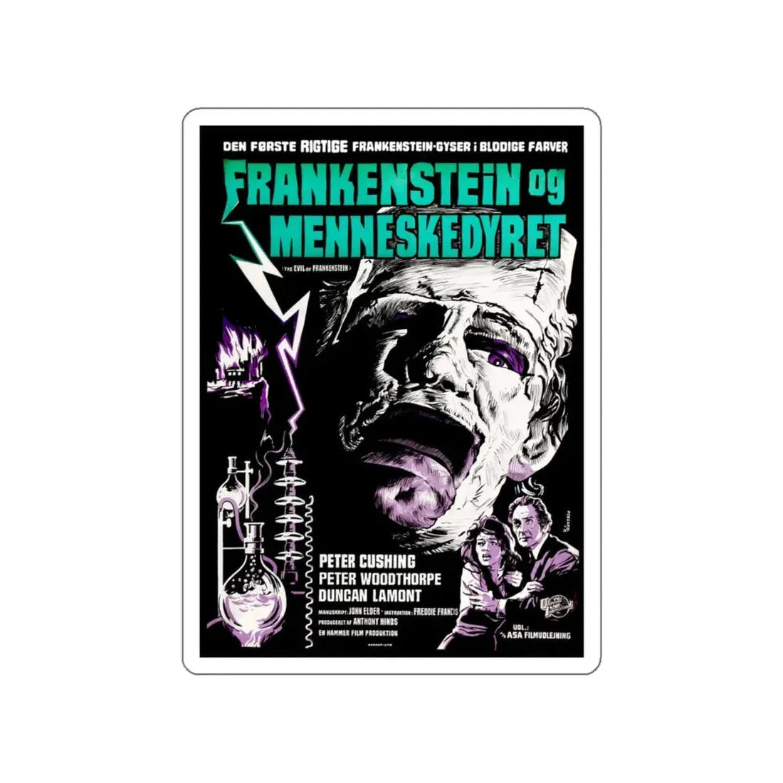 THE EVIL OF FRANKENSTEIN (DANISH) 1964 Movie Poster STICKER Vinyl Die-Cut Decal 6 Inch - The Sticker Space