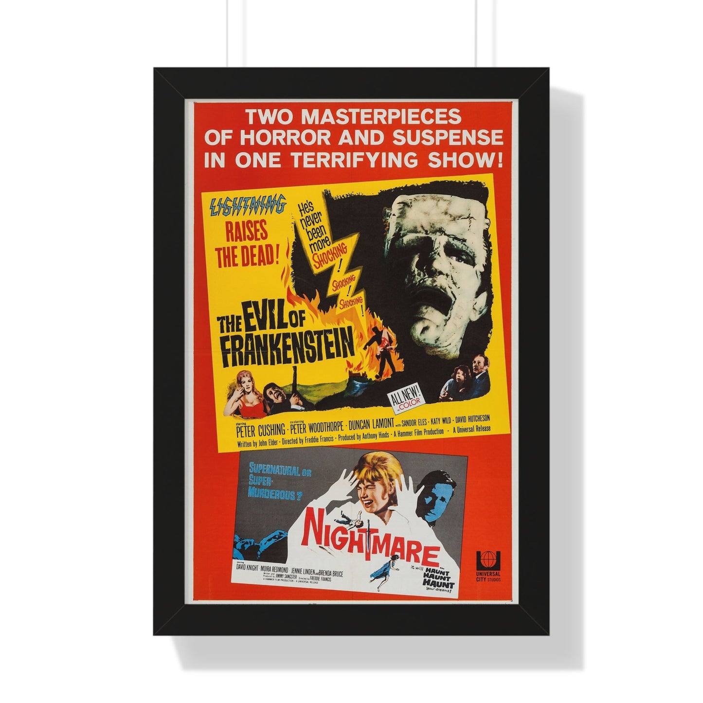 THE EVIL OF FRANKENSTEIN + NIGHTMARE 1964 - Framed Movie Poster-16″ x 24″-The Sticker Space