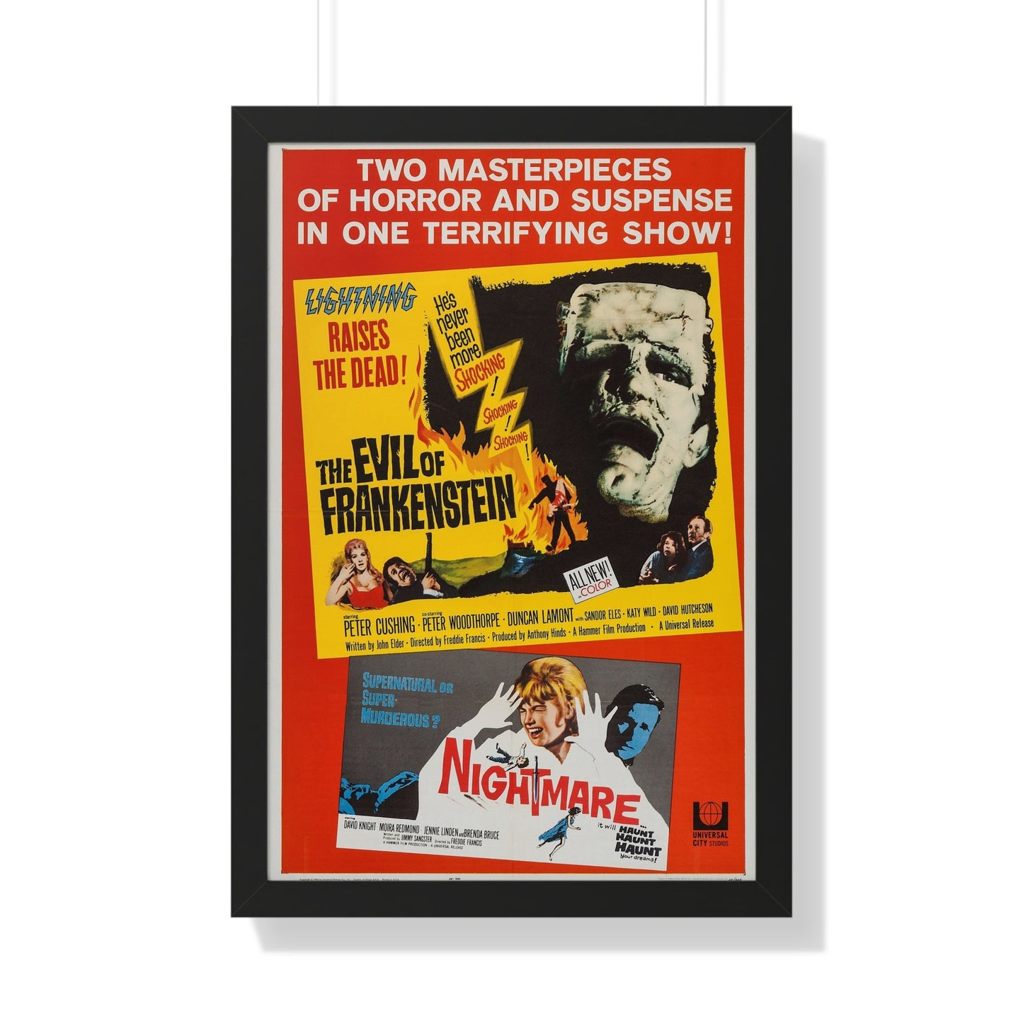 THE EVIL OF FRANKENSTEIN + NIGHTMARE 1964 - Framed Movie Poster-20" x 30"-The Sticker Space