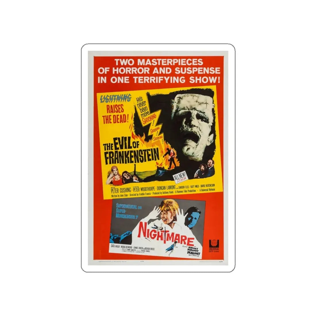 THE EVIL OF FRANKENSTEIN + NIGHTMARE 1964 Movie Poster STICKER Vinyl Die-Cut Decal 6 Inch - The Sticker Space
