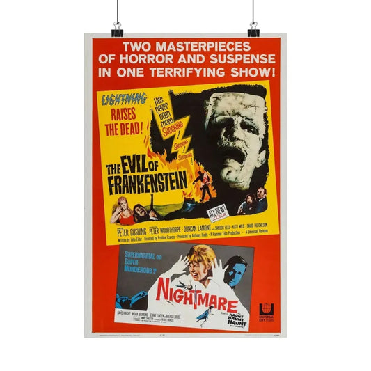 THE EVIL OF FRANKENSTEIN + NIGHTMARE 1964 - Paper Movie Poster 12″ x 18″ Matte - The Sticker Space