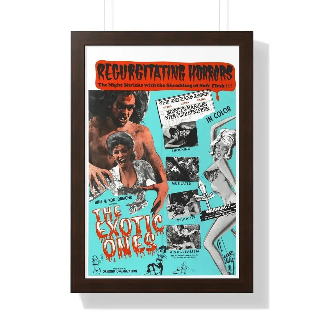 THE EXOTIC ONES (THE MONSTER AND THE STRIPPER) 1968 - Framed Movie Poster 16″ x 24″ Walnut - The Sticker Space