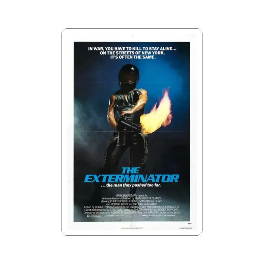 THE EXTERMINATOR 1980 Movie Poster - STICKER Vinyl Kiss-Cut Decal 2 Inch White - The Sticker Space