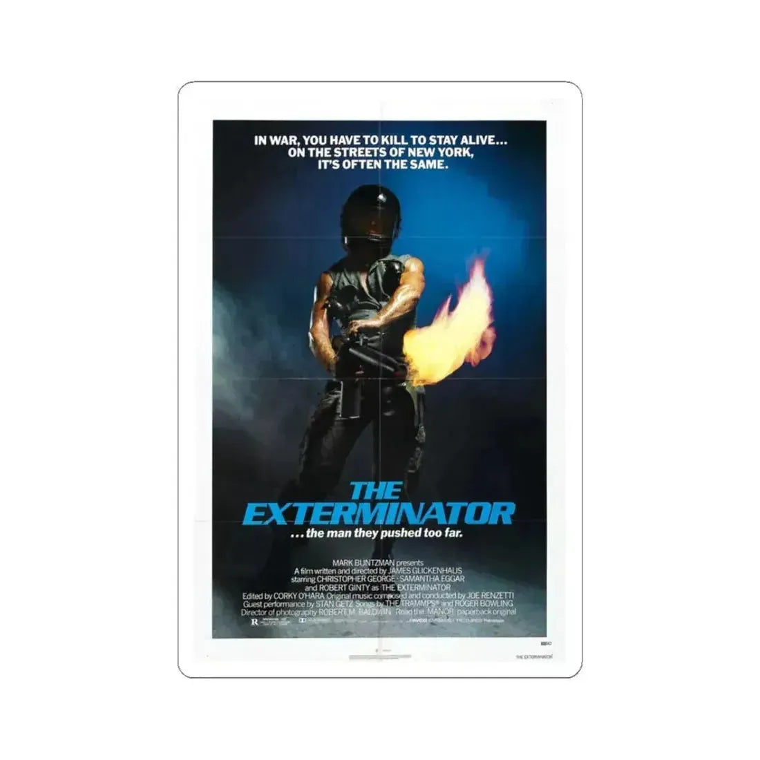 THE EXTERMINATOR 1980 Movie Poster - STICKER Vinyl Kiss-Cut Decal 3 Inch White - The Sticker Space