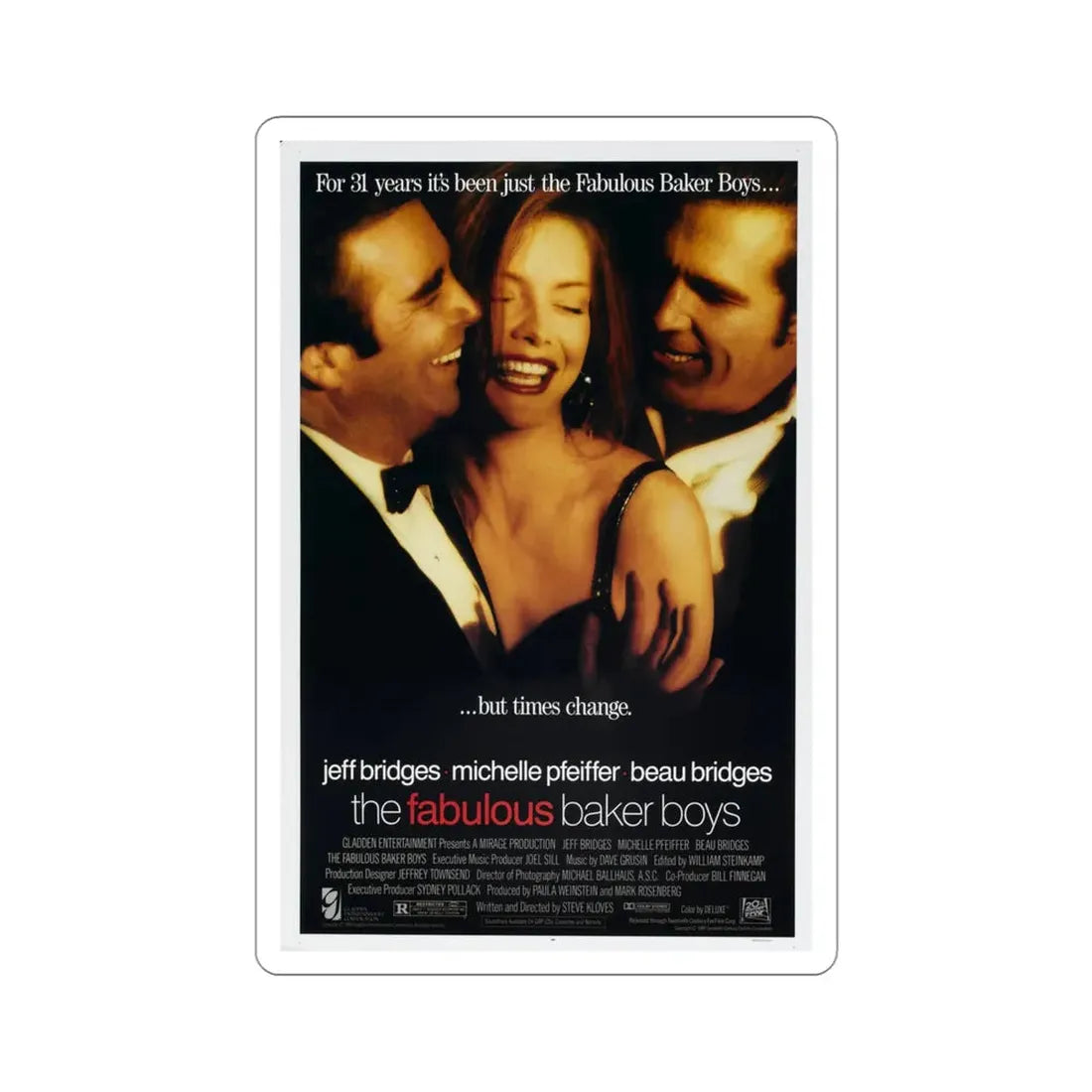 The Fabulous Baker Boys 1989 Movie Poster STICKER Vinyl Die-Cut Decal 4 Inch - The Sticker Space