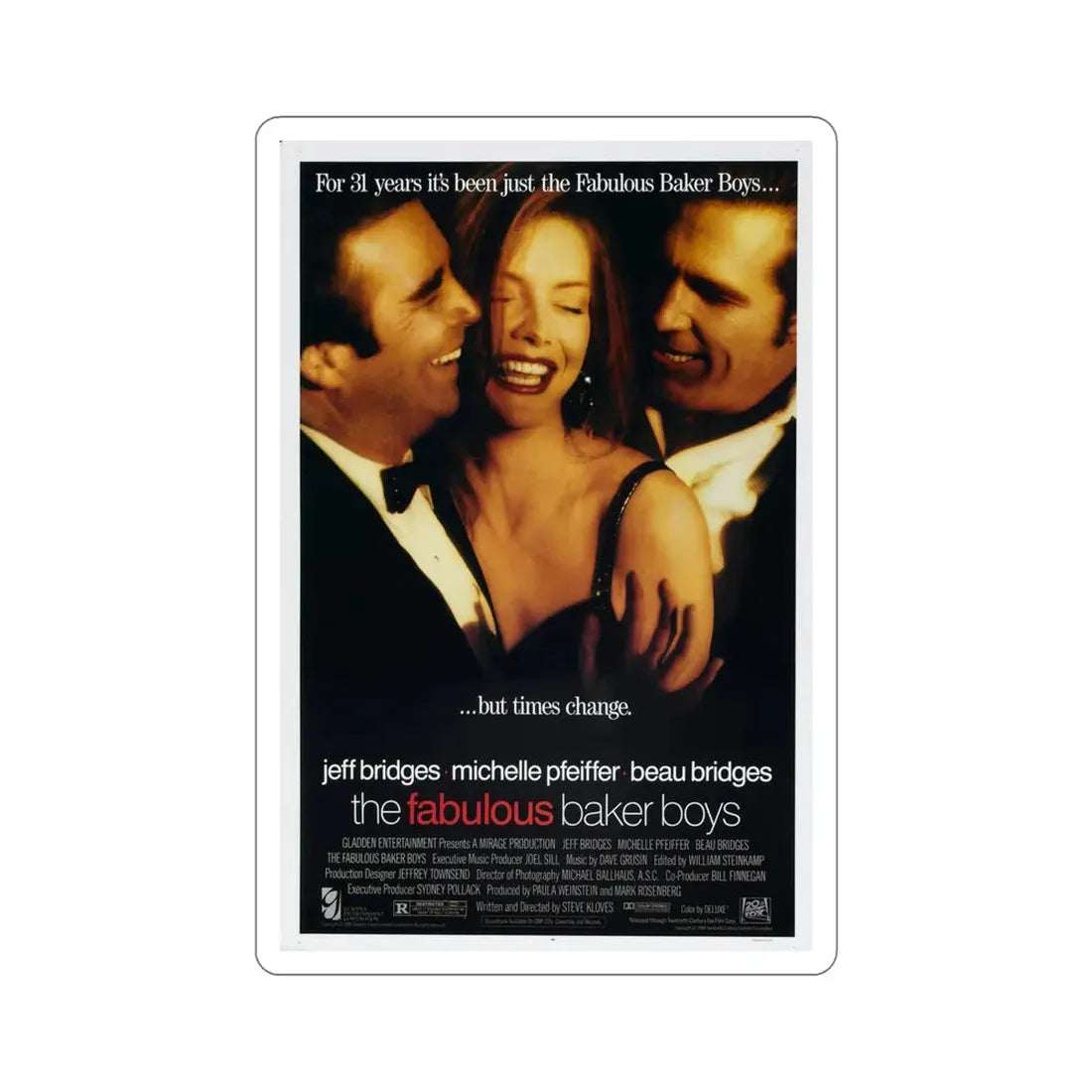The Fabulous Baker Boys 1989 Movie Poster STICKER Vinyl Die-Cut Decal 6 Inch - The Sticker Space