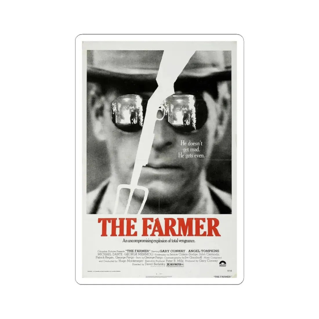 THE FARMER 1977 Movie Poster - STICKER Vinyl Kiss-Cut Decal 6 Inch White - The Sticker Space