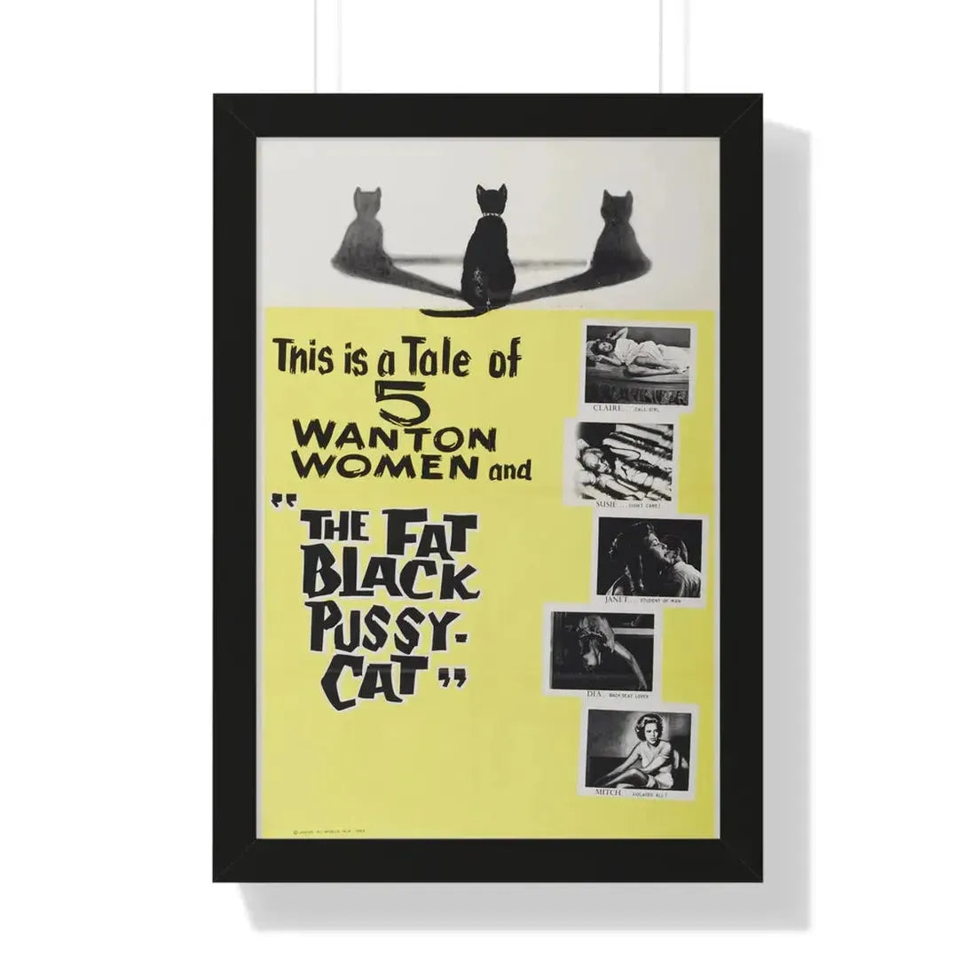 THE FAT BLACK PUSSY-CAT 1963 - Framed Movie Poster 16″ x 24″ Black - The Sticker Space