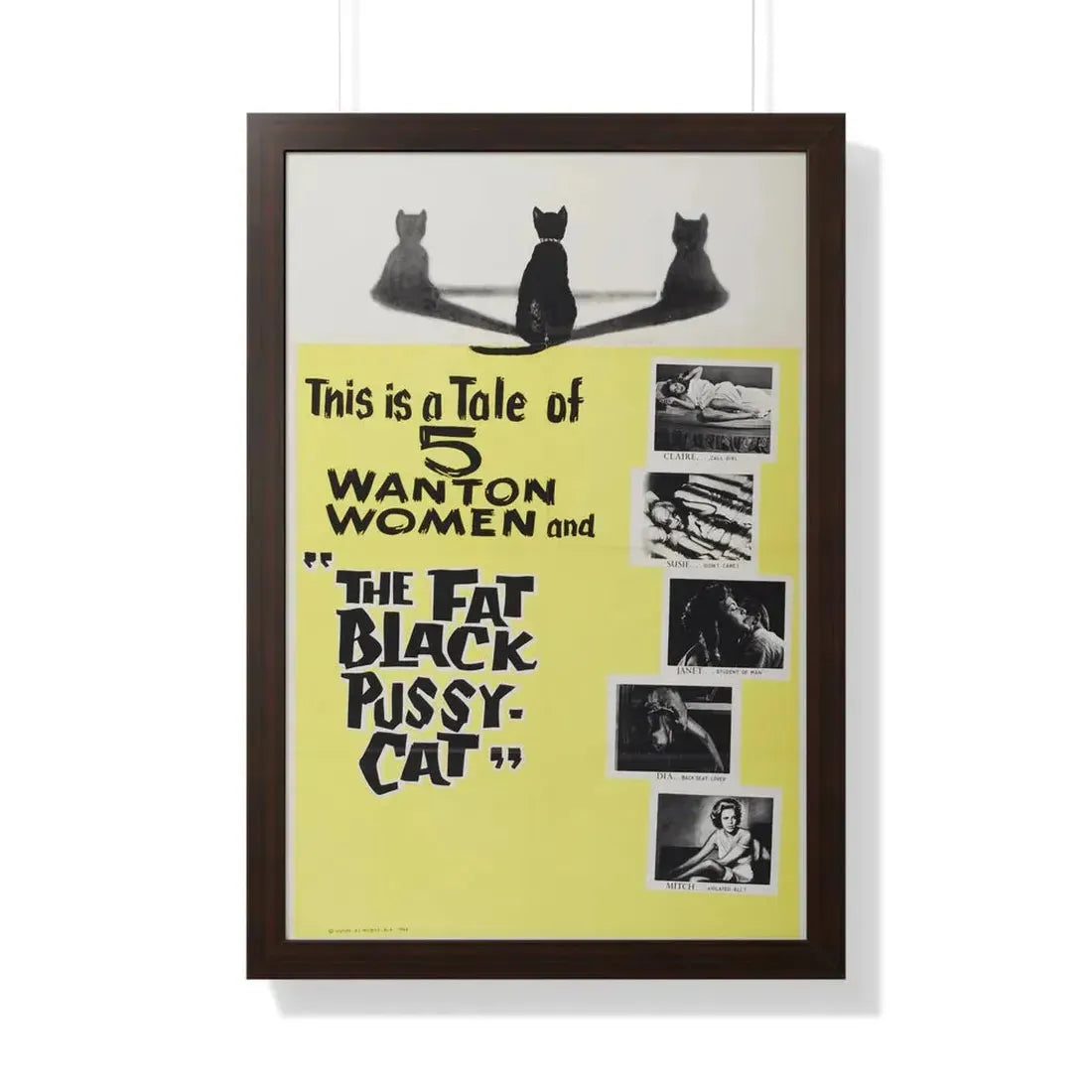 THE FAT BLACK PUSSY-CAT 1963 - Framed Movie Poster 20" x 30" Walnut - The Sticker Space