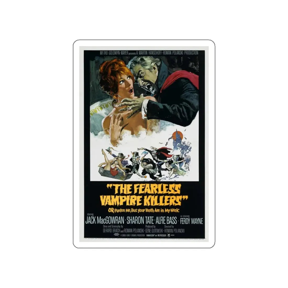 THE FEARLESS VAMPIRE KILLERS - OR PARDON ME, BUT YOUR TEETH ARE IN MY NECK 1967 Movie Poster STICKER Vinyl Die-Cut Decal 6 Inch - The Sticker Space