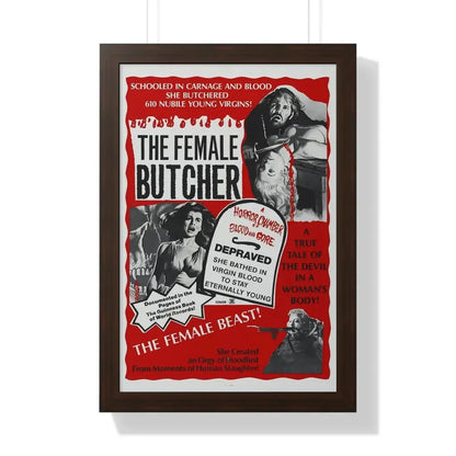 THE FEMALE BUTCHER 1973 - Framed Movie Poster 16″ x 24″ Walnut - The Sticker Space