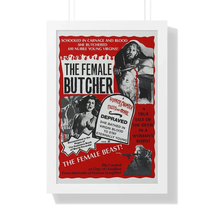 THE FEMALE BUTCHER 1973 - Framed Movie Poster 16″ x 24″ White - The Sticker Space