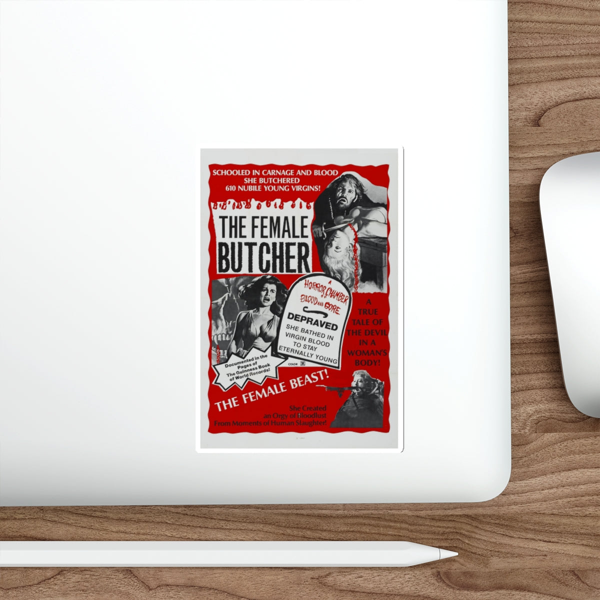 THE FEMALE BUTCHER 1973 Movie Poster STICKER Vinyl Die-Cut Decal-The Sticker Space